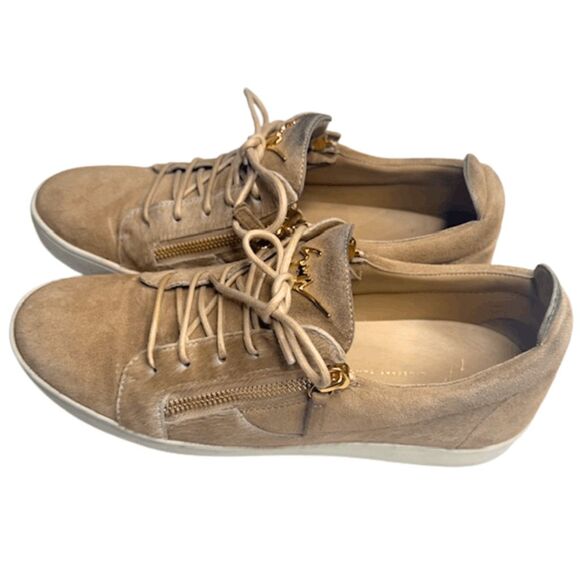 Giuseppe Zanotti Men's Suede Leather Zip Detail Low Top Sneakers Tan Size 12 - Picture 2 of 8